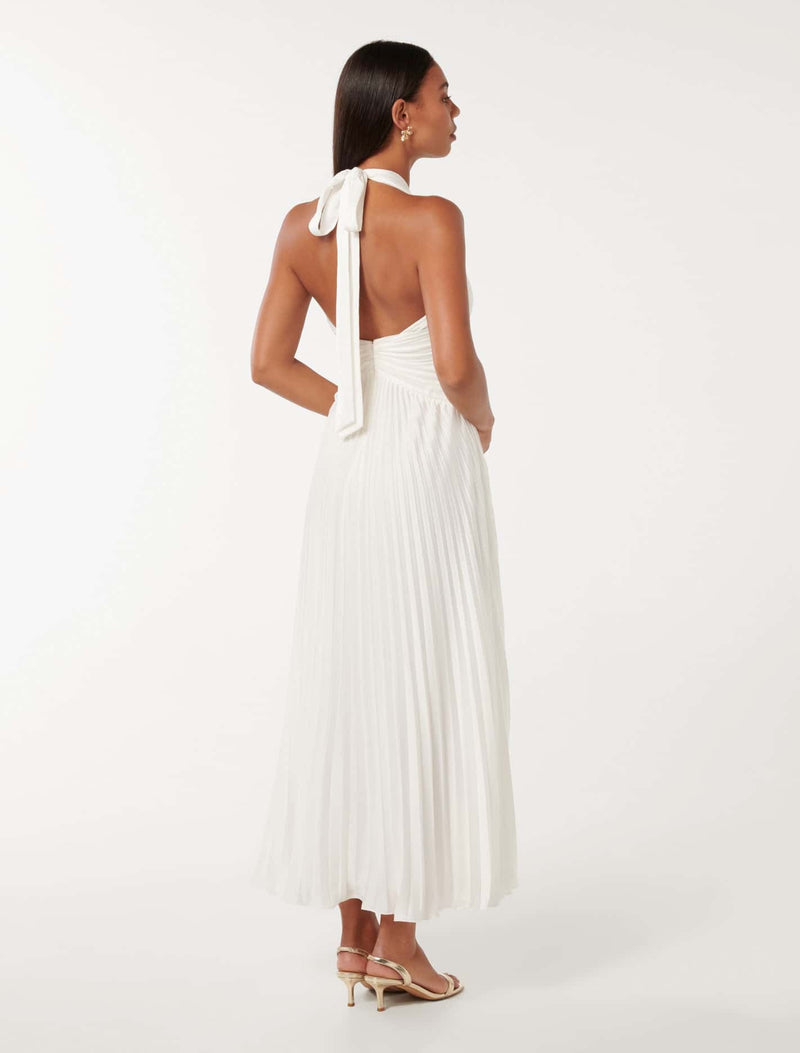 Natasha Pleated Satin Halter Maxi Dress Forever New