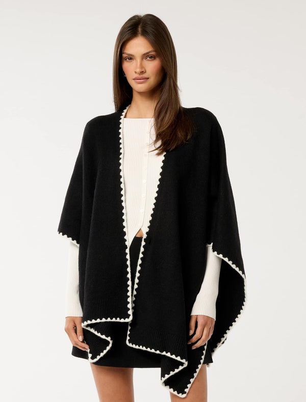 Sara Stitch Detail Cape 0 Black Cream Forever New