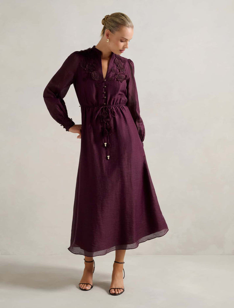 yasmin midi dress Donna Morgan Women's Belted Split-Neck Midi Dress - Green