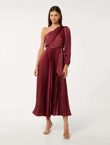 Mina Pleated One Shoulder Midi Dress Oxblood Red Forever New