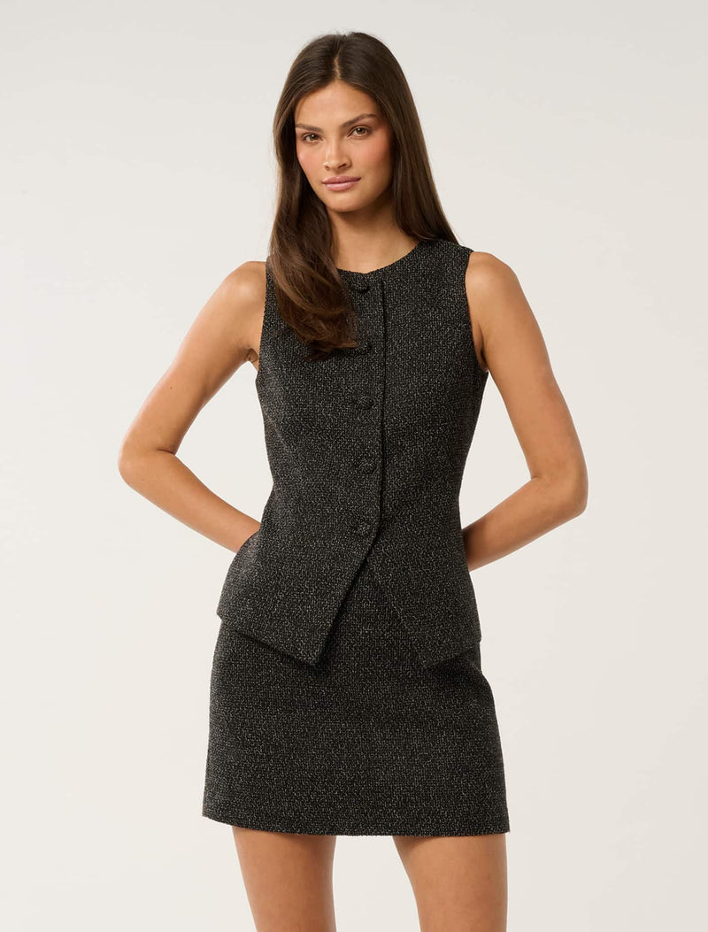 Autumn Textured Waistcoat Black Fleck Set Forever New