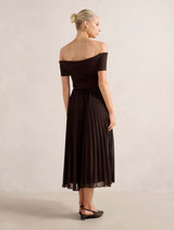 Capri Bardot Pleat Hem Midi Dress Forever New