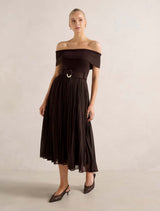 Capri Bardot Pleat Hem Midi Dress Forever New