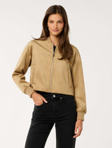 Hazel Vegan Suede Bomber Jacket Light Camel Forever New