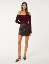 Kyla Long Sleeve Wool Blend Bardot Top Forever New
