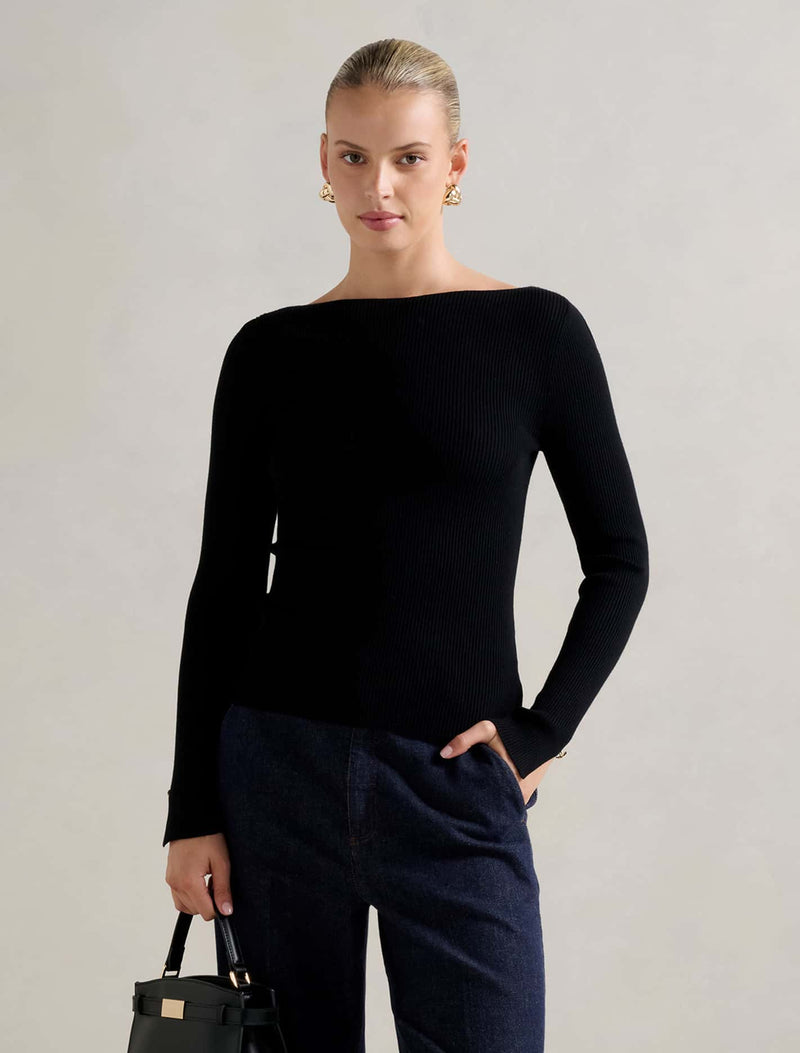 Alaia Knit Rib Top Black Forever New