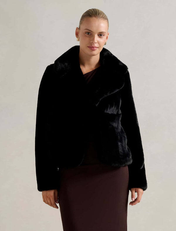 Anara Panelled Fur Coat Black Forever New
