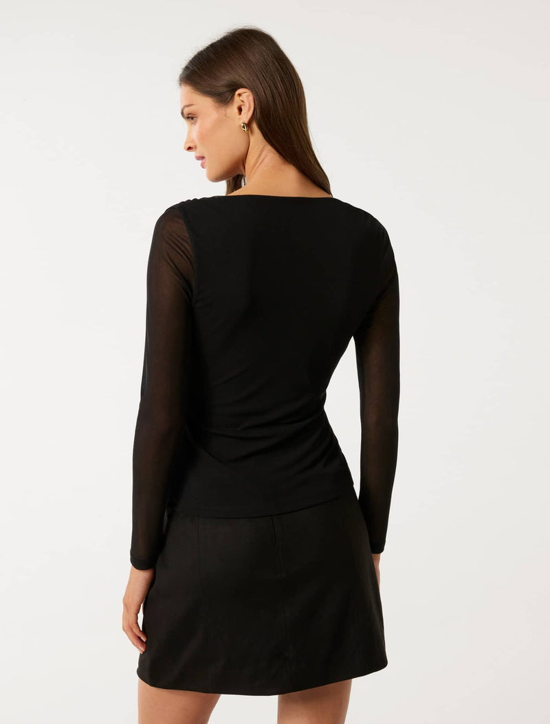 Raegan Ruched Mesh Top Forever New