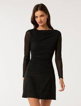 Raegan Ruched Mesh Top Black Forever New