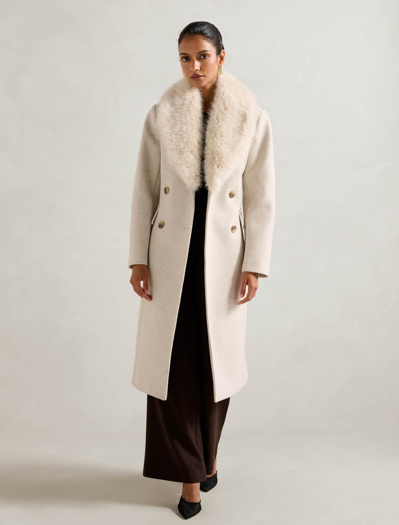 Chelsea Petite Double Breasted Fur Collar Coat Forever New