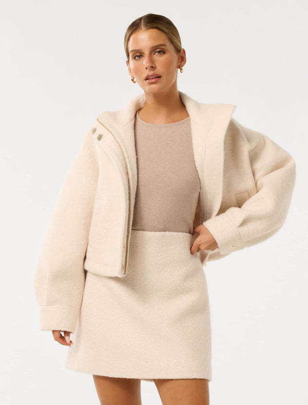 Kayla Petite Crop Jacket Cloud White Co-ord Forever New