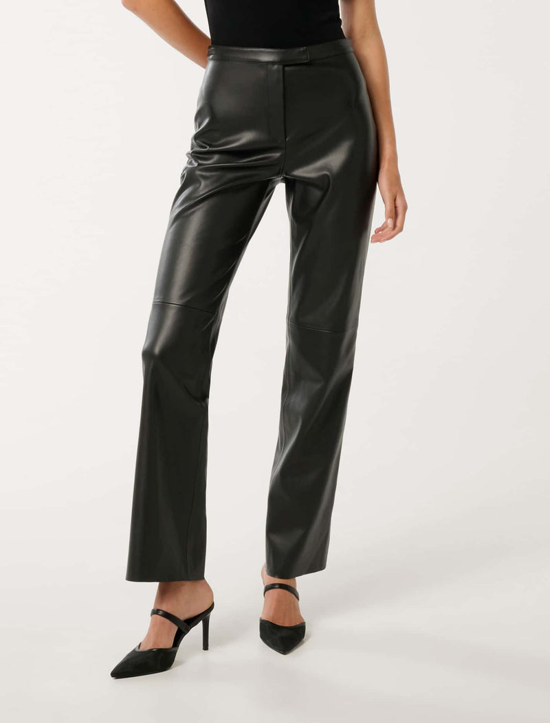 Bailee Vegan Leather Slim Pants Black Forever New