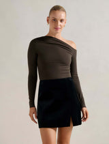 Violet Velvet Split Mini Skirt Black Forever New