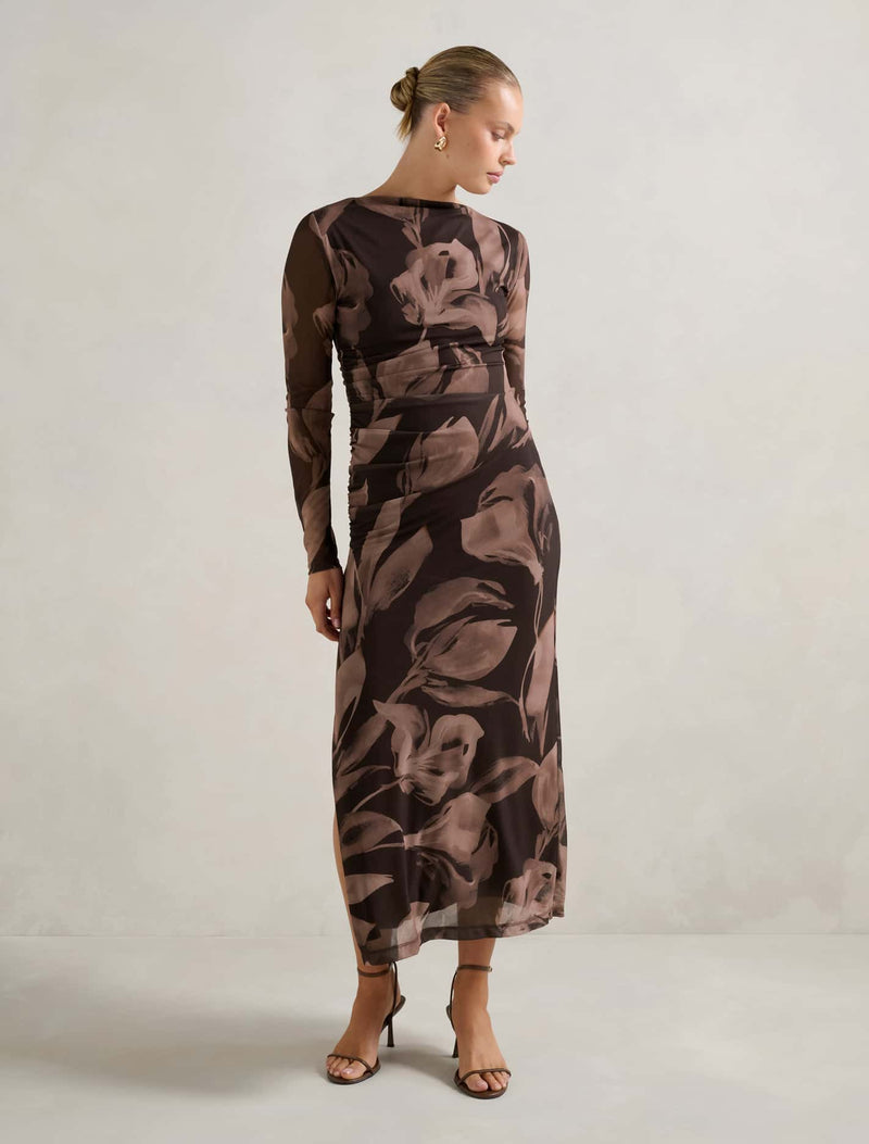 Alannah Mesh Long Sleeve Midi Dress