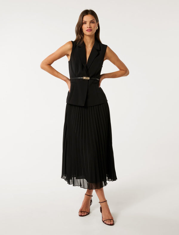 Lana Pleated Vest Maxi Dress Black Forever New