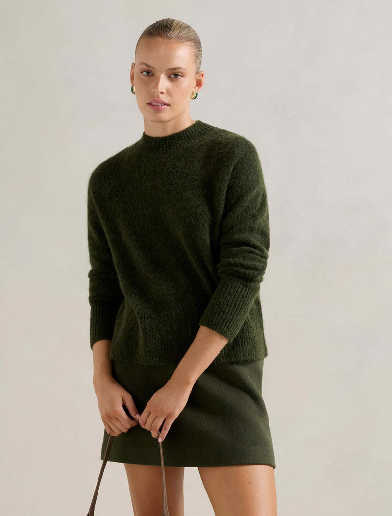 Danica Wool Mini Skirt Khaki Green Forever New