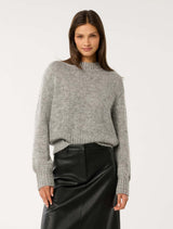 Elara High Neck Sweater Light Grey Marle Forever New