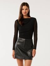 Gemma Vegan Leather Mini Skirt Black Forever New
