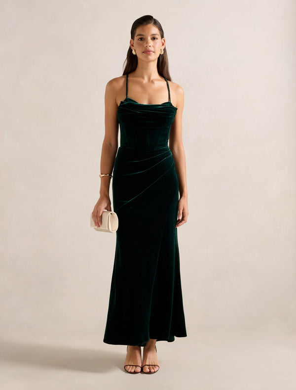 Bailey Velvet Strappy Maxi Dress Hunter Forever New
