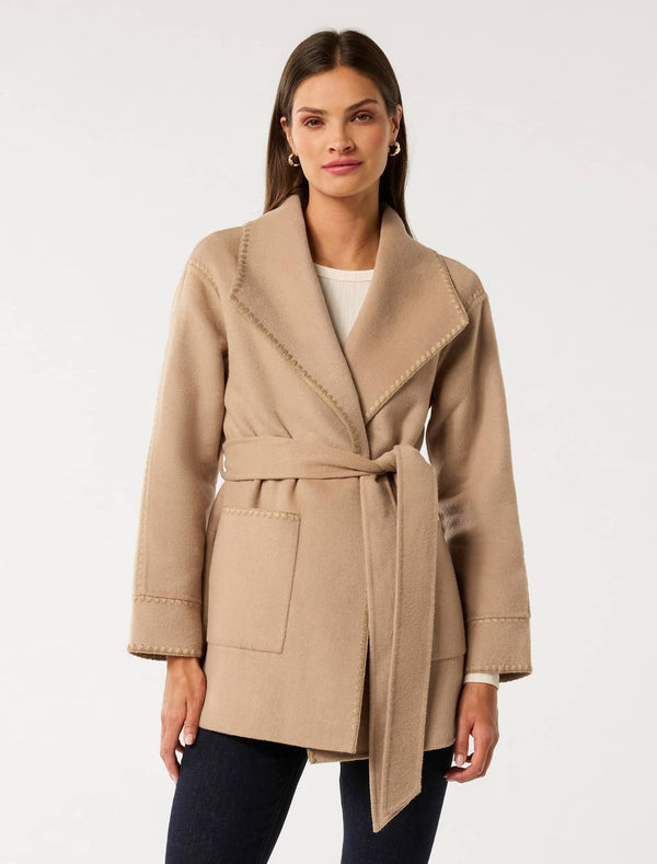 Cami Stitch Detail Felled Coat Camel Forever New