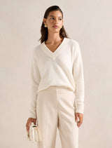 Everley V Neck Sweater Cream Forever New