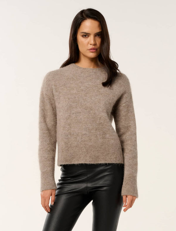 Ari Fluffy Crew Neck Sweater Soft Mocha Forever New
