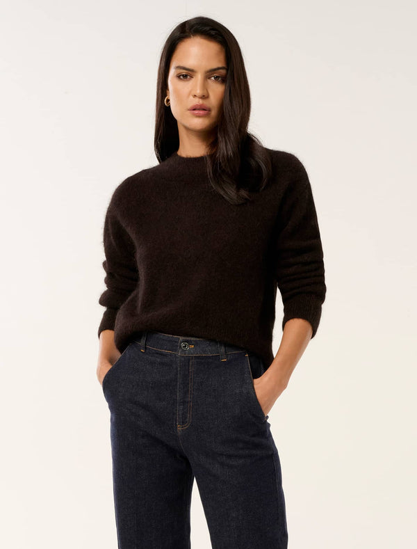 Ari Fluffy Crew Neck Sweater Chocolate Forever New
