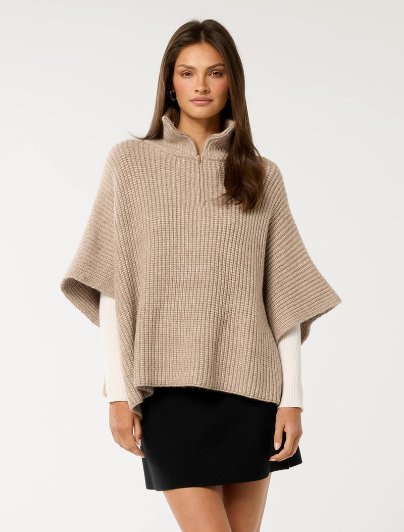 Nina Zip Up Poncho 0 Camel Forever New