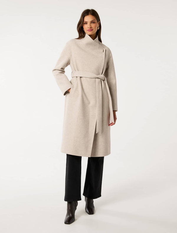 Lola Funnel Neck Wrap Coat Mink Marle Forever New