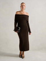 Alexa Boucle Midi Dress Shadow Brown Forever New