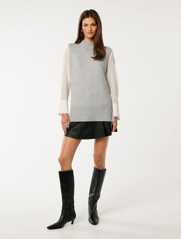 Fern High Neck Tabard Sweater Light Grey Forever New