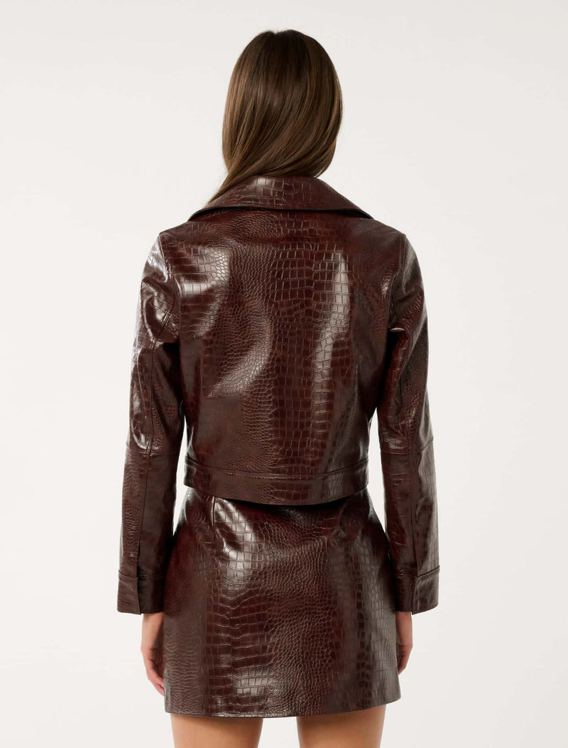 Aurelia Croc Faux Leather Jacket Forever New