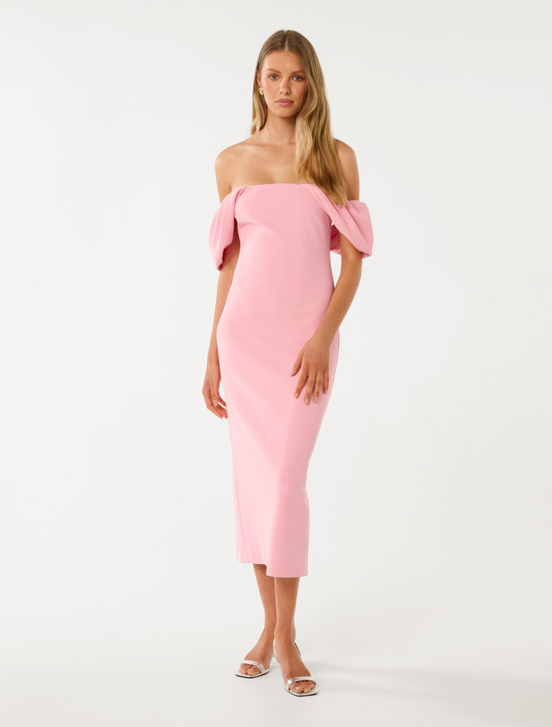 Jacinta Off Shoulder Bodycon Midi Dress Pink | Forever New Jacinta Off Shoulder Bodycon Midi Dress Pink | Forever New