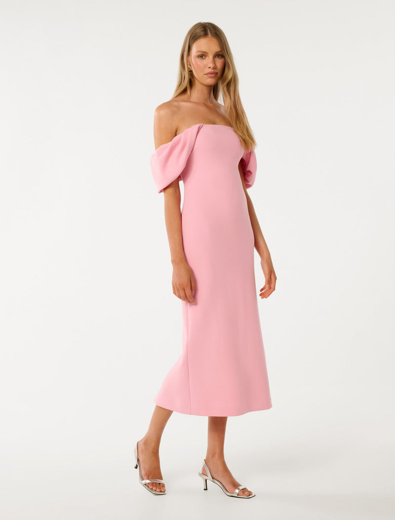 Jacinta Off Shoulder Bodycon Midi Dress Pink | Forever New Jacinta Off Shoulder Bodycon Midi Dress Pink | Forever New