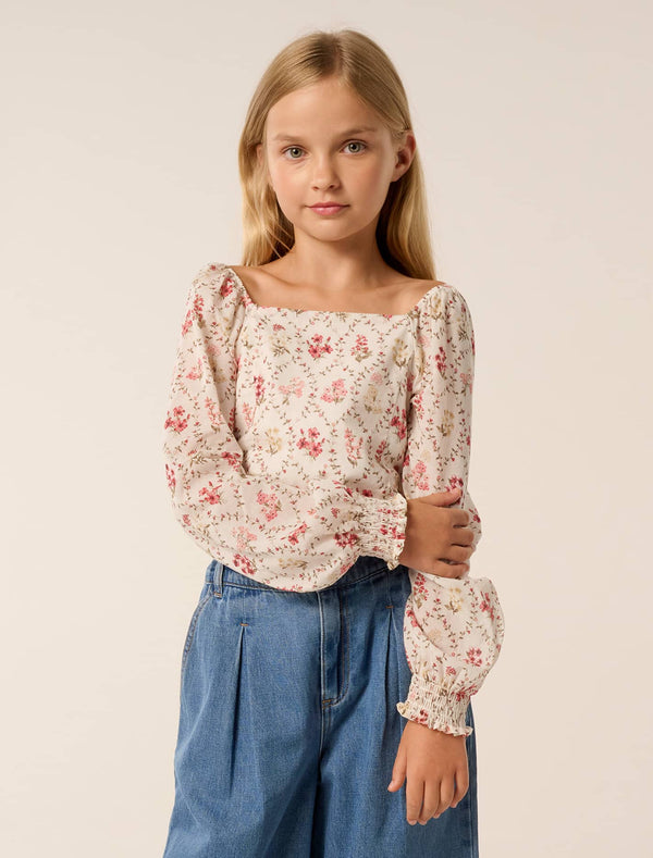 Raleigh Teen Square Neck Top Trellis Floral Forever New