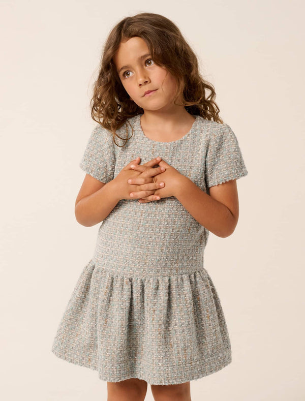Lucinda Girls Drop Waist Dress Mint Tweed Forever New