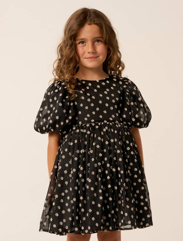 Elle Girls Puff Sleeve Mini Dress Ebony Daisy Cream Forever New