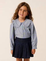 Logan Girls Collar Woven Top Slate Blue Forever New