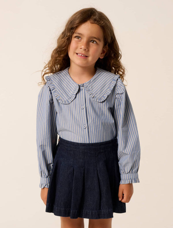 Logan Girls Collar Woven Top Slate Blue Forever New
