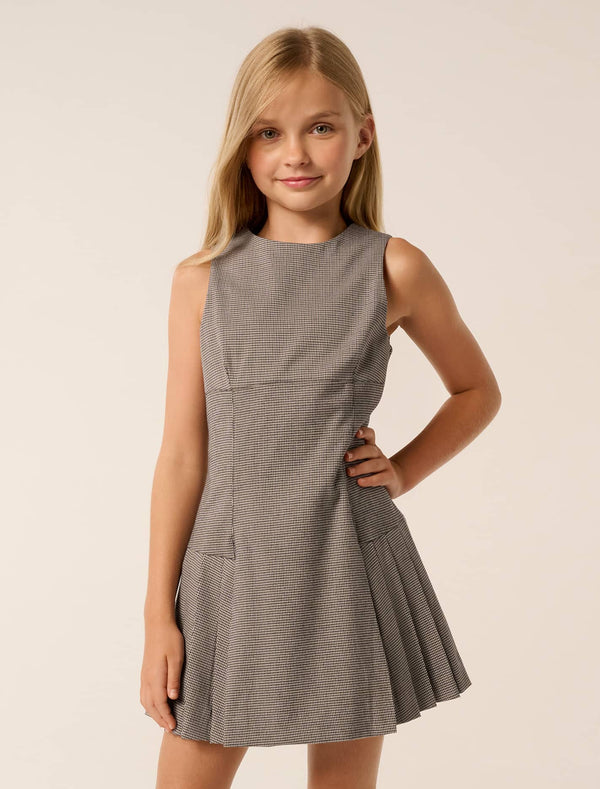 Misty Teen Pleat Dress Mocha Check Forever New