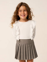 Mara Girls Pleated Skirt Mocha Mini check Forever New