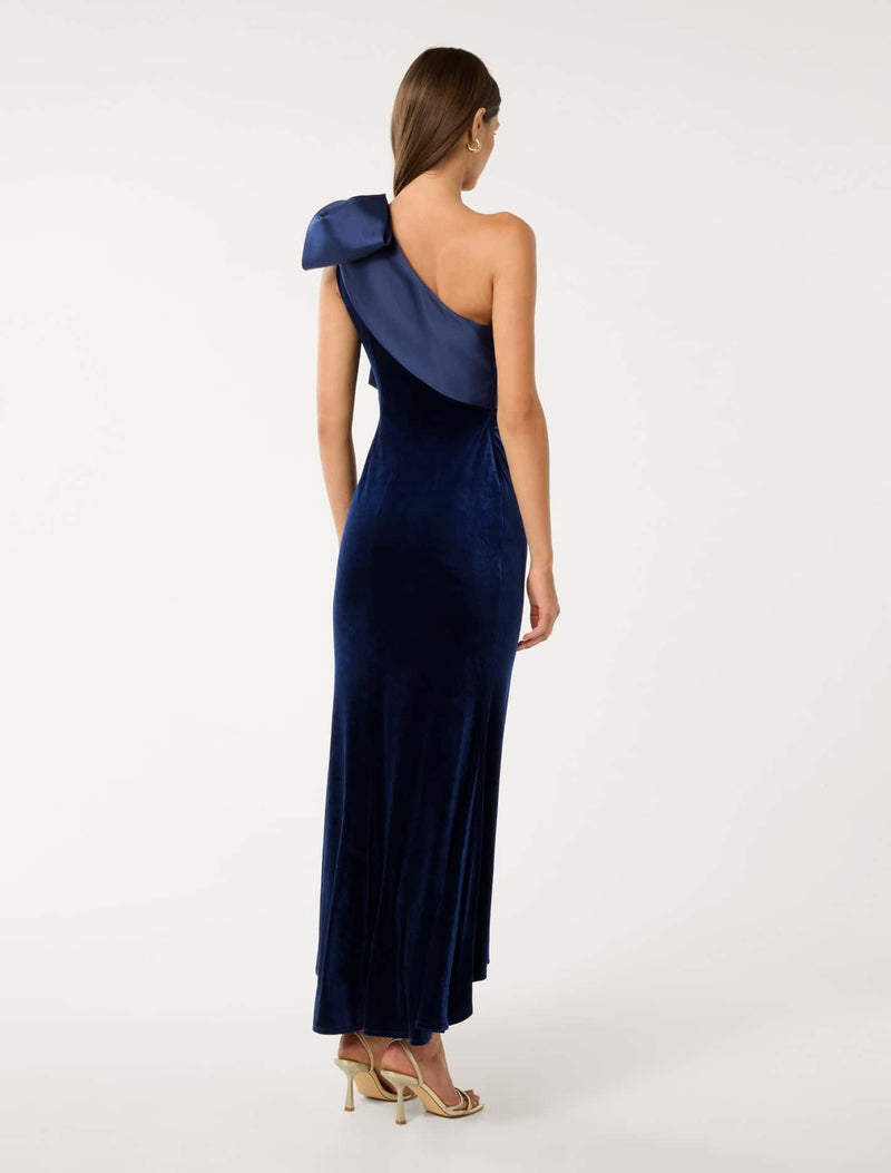 Delta Velvet Bow Maxi Dress Forever New