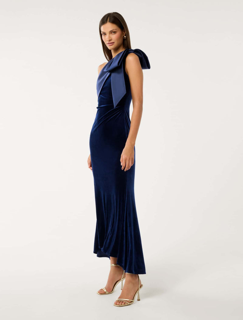 Delta Velvet Bow Maxi Dress Forever New