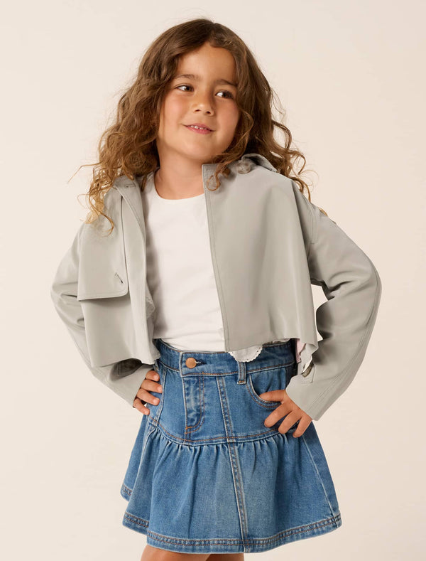 Brielle Girls Cropped Trench Coat Biscotti Grey Forever New