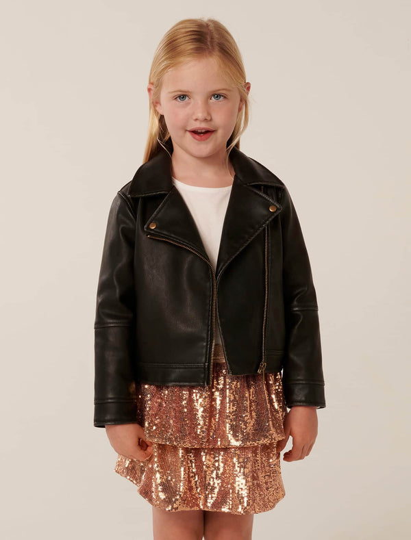 Dominique Girls Biker Jacket Onyx Black Forever New