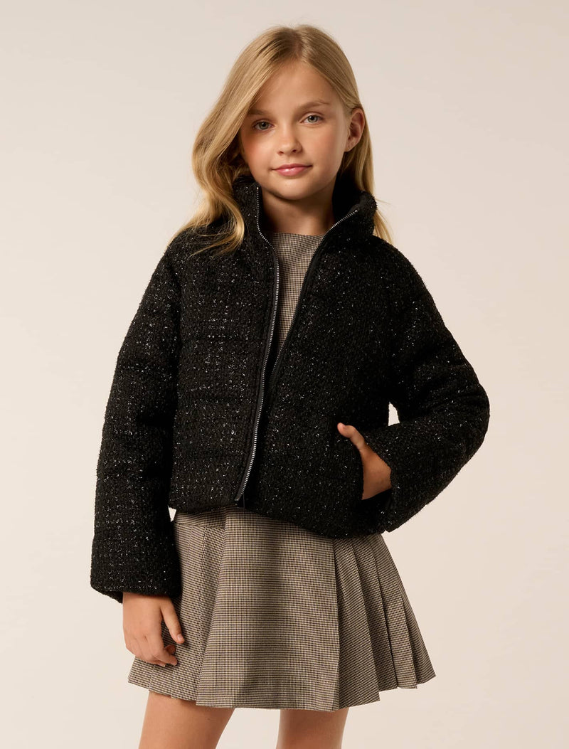 Wilhelmina Teen Boucle Puffer Jacket Onyx Black Forever New