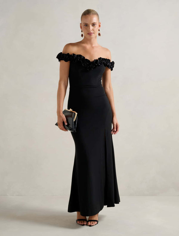 Connie Off Shoulder Ruffle Maxi Dress Black Forever New