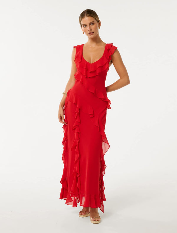 Olive Petite Ruffle Dress Barbados Cherry Forever New