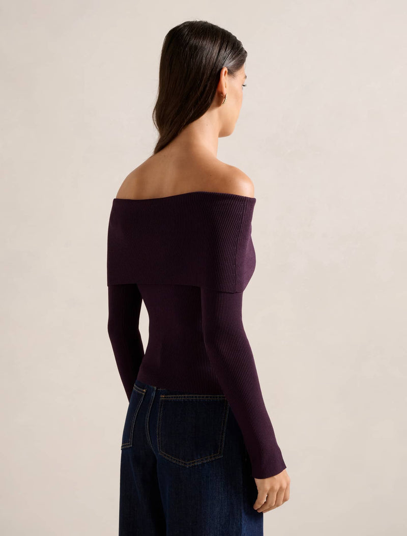 Billie Fold Over Knitted Bardot Sweater Forever New