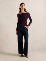 Billie Fold Over Knitted Bardot Sweater Forever New